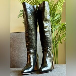 Freebird by Steven Black Croc-Embossed Heeled Boots